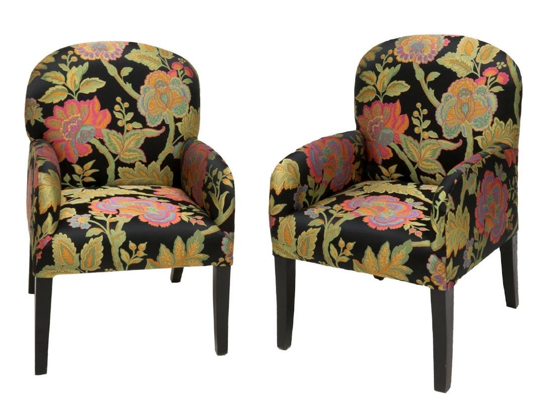 (PAIR) COLORFUL FLORAL UPHOLSTERED ARMCHAIRS (1 of 3)