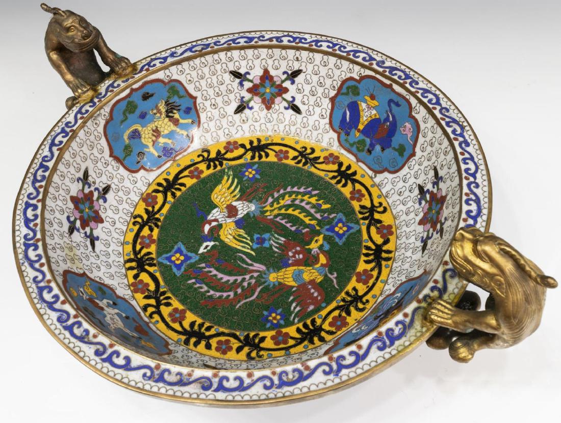 CHINESE CLOISONNE ENAMEL & GILDED CENTER BOWL (1 of 3)