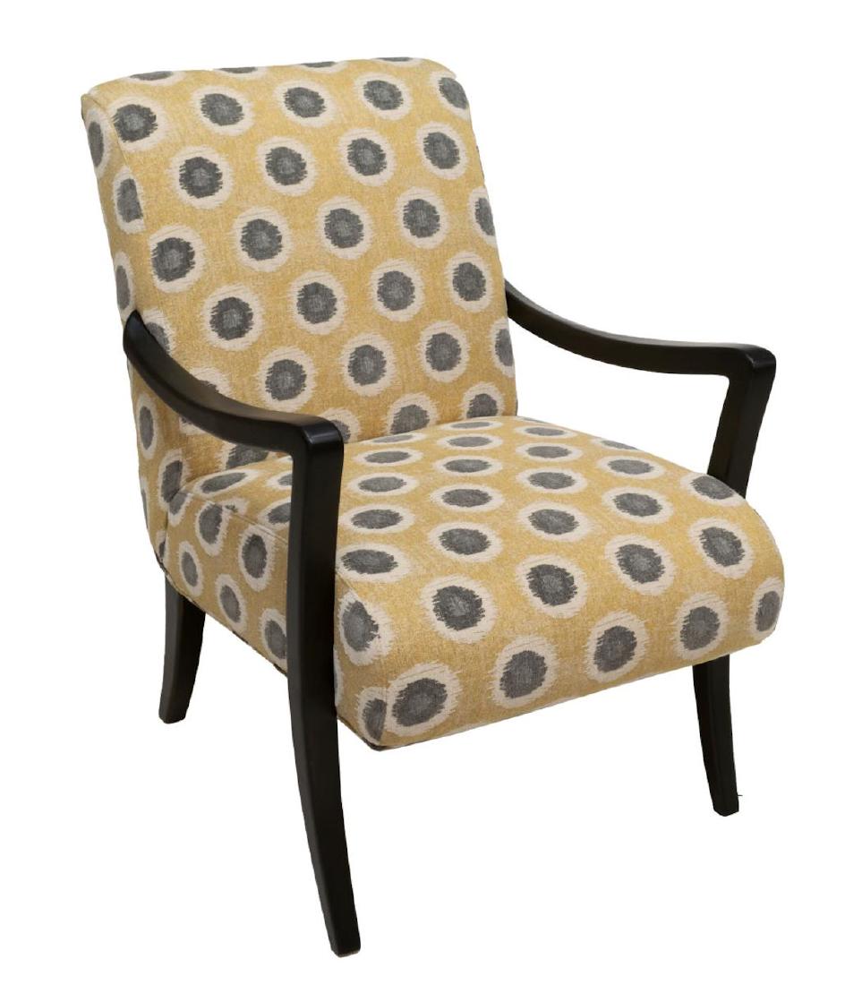 NEW SAM MOORE HOOKER 'DANTE' EXPOSED WOOD CHAIR: Sam Moore by Hooker Furniture "Dante" exposed wood contemporary chair, in modern yellow and gray upholstery, frame in Corsicana Dark finish, approx 36.5"h, 25.5"w, 28"d, SKU: 4320500309-16CORSICA *Pro