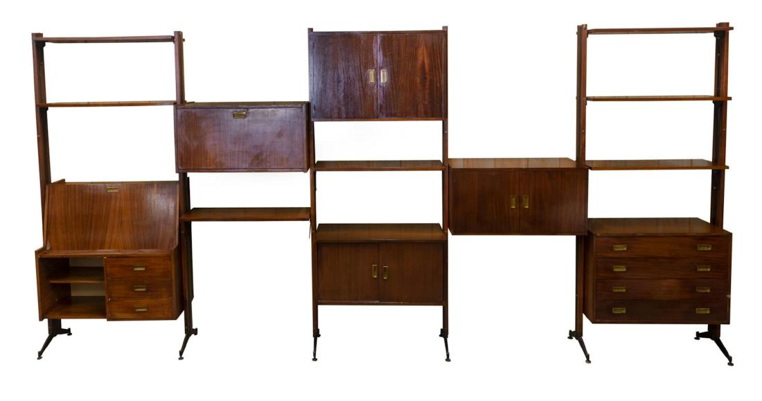 ITALIAN MID-CENTURY MODERN TEAK MODULAR WALL UNIT (1 of 1)
