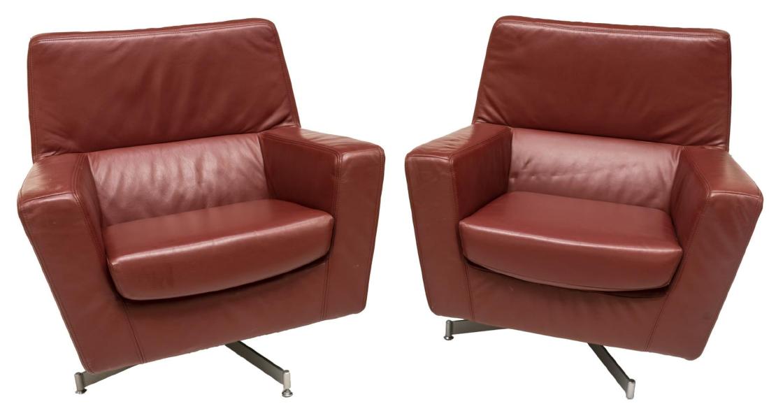 (2) DANISH LEATHER & CHROMED STEEL SWIVEL CHAIRS (1 of 3)