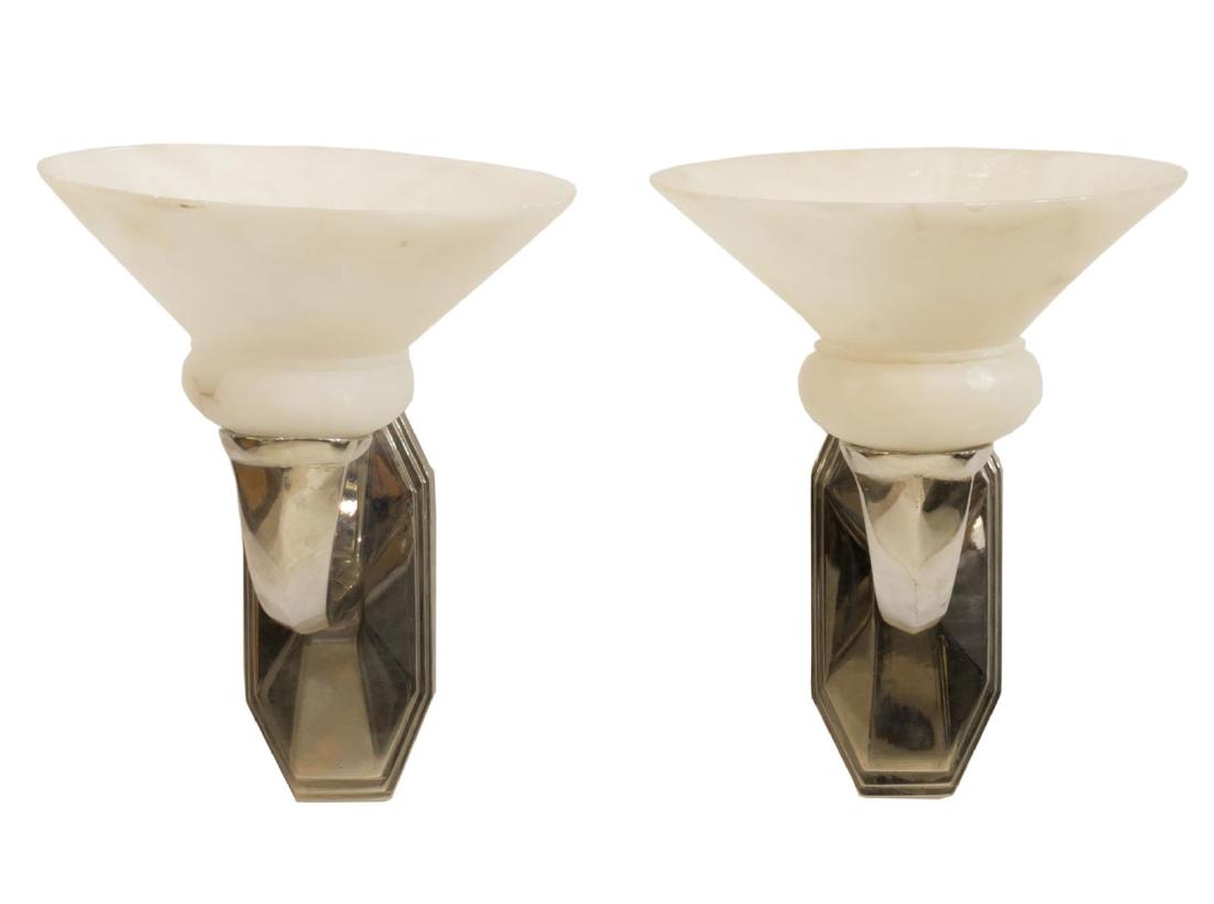 (2) ALABASTER SINGLE-LIGHT WALL SCONCES (1 of 3)