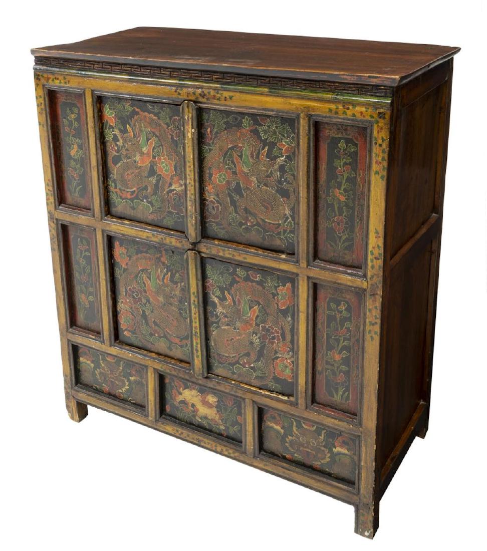 CHINESE POLYCHROMED ELMWOOD DRAGON CABINET (1 of 3)