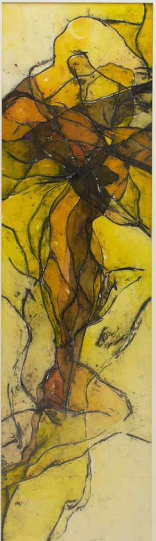 LARGE FRAMED MODERN WATERCOLOR PAINTING (1 of 3)