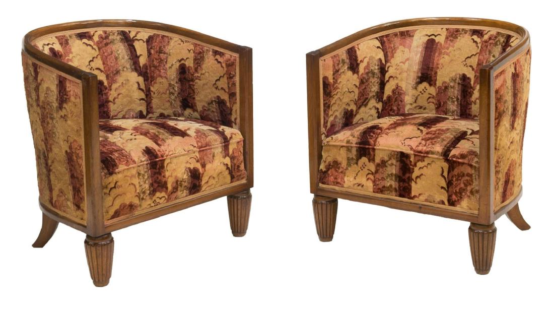 (PAIR) FRENCH ART DECO MAHOGANY CLUB CHAIRS (1 of 2)