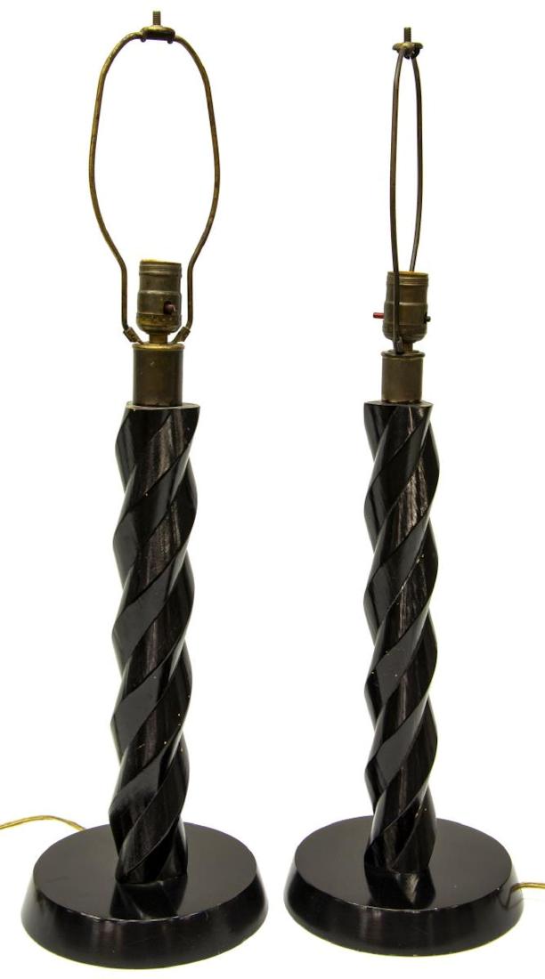 (PAIR) ART DECO EBONIZED SPIRAL TABLE LAMPS (1 of 2)