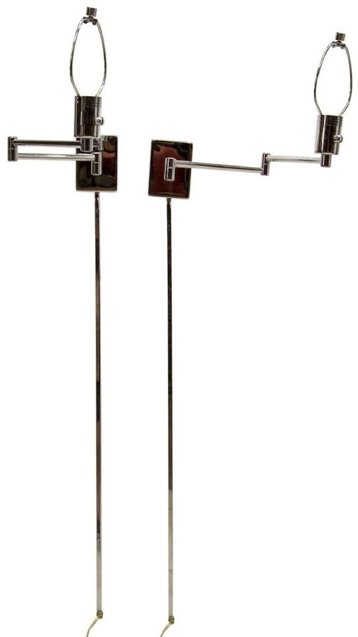 2 Hinson Lighting Chrome Swing Arm Wall Lamps 2 Hinson Lighting Chrome Swing Arm Wall Lamps