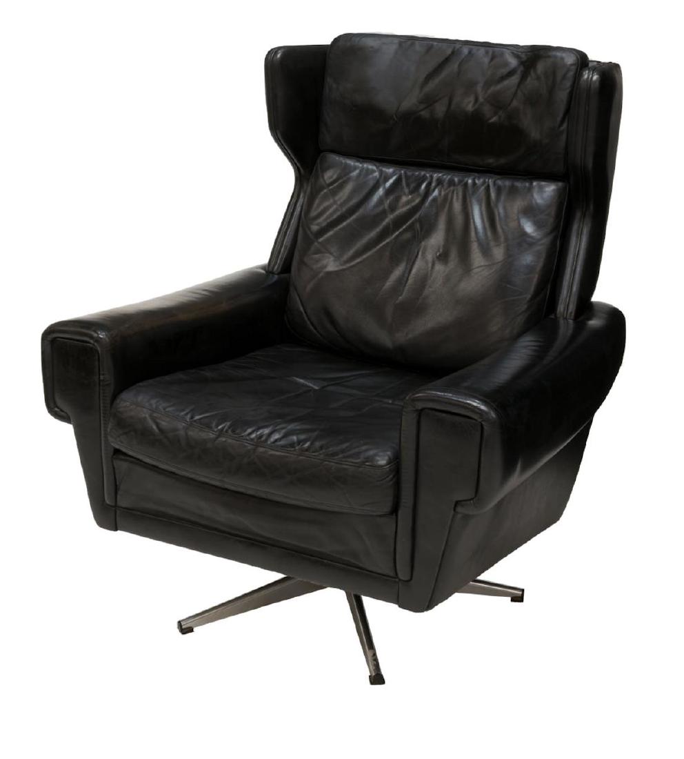 DANISH MID-CENTURY MODERN BLACK LEATHER ARMCHAIR (1 of 3)