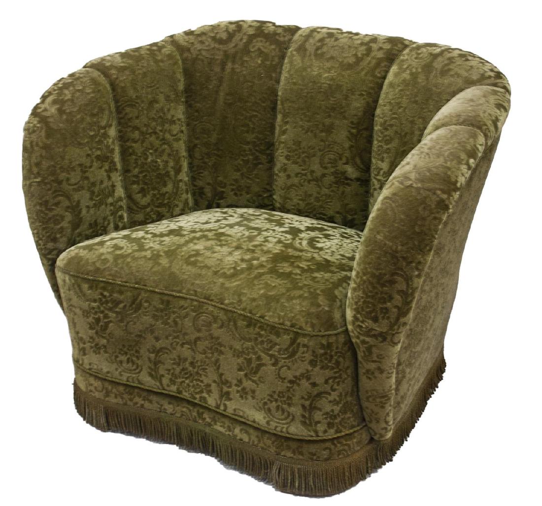 DANISH MID-CENTURY UPHOLSTERED SHELL BACK ARMCHAIR (1 of 3)