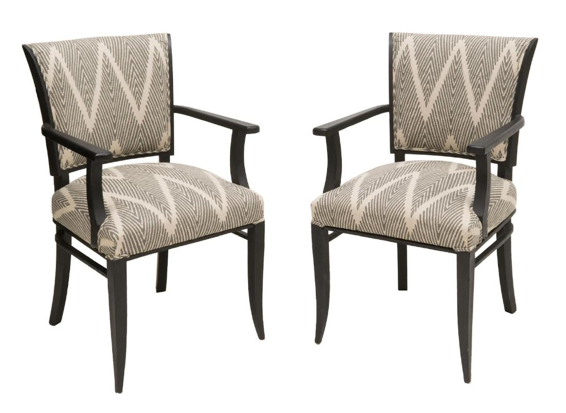 (PAIR) FRENCH MODERN EBONIZED FRAMED ARMCHAIRS (1 of 2)