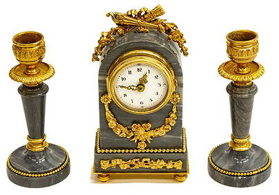 (3) PETITE FRENCH LOUIS XVI STYLE MANTEL CLOCK SET (1 of 4)
