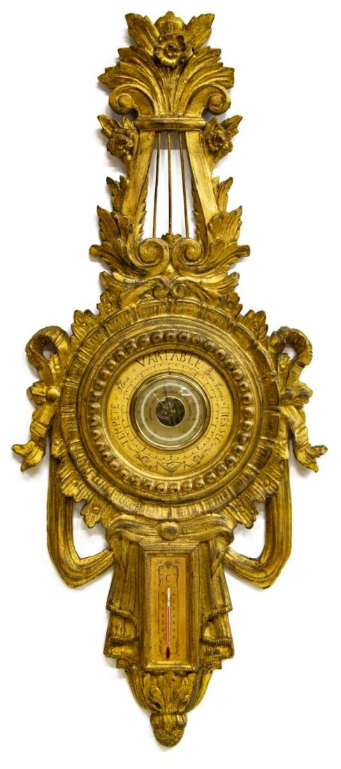 LOUIS XVI STYLE GILTWOOD BAROMETER / THERMOMETER (1 of 3)