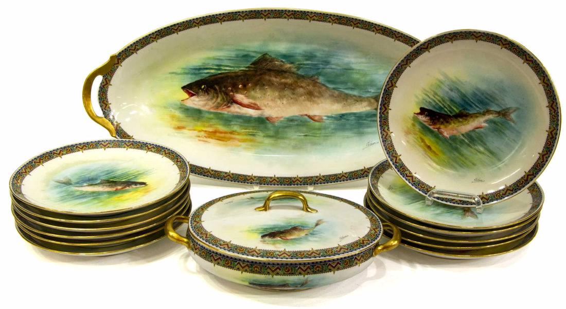 (14) FRENCH B & CIE LIMOGES PORCELAIN FISH SET (1 of 4)