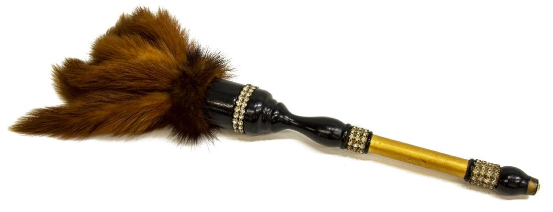 VINTAGE MINK TAIL FLY WHISK TICKLER W/ RHINESTONES (1 of 2)