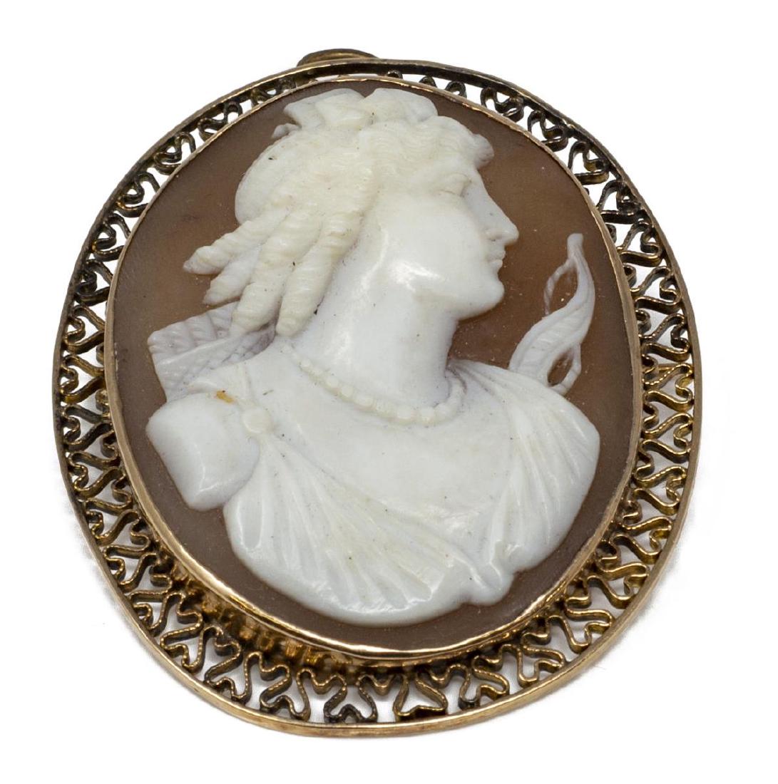LADIES 14KT YELLOW GOLD & CAMEO SHELL BROOCH (1 of 2)