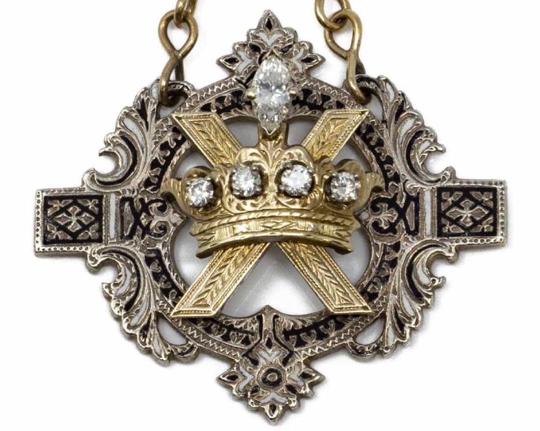 18K GOLD & SILVER DIAMOND RELIGIOUS BADGE ON CHAIN (1 of 3)