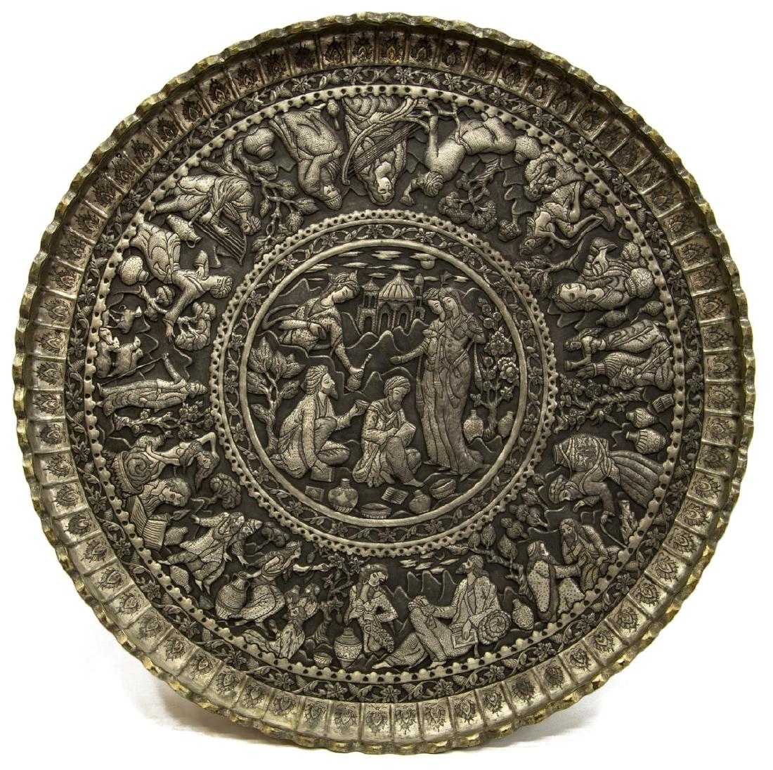 LARGE CIRCULAR PERSIAN FIGURAL SCENE TRAY (1 of 3)