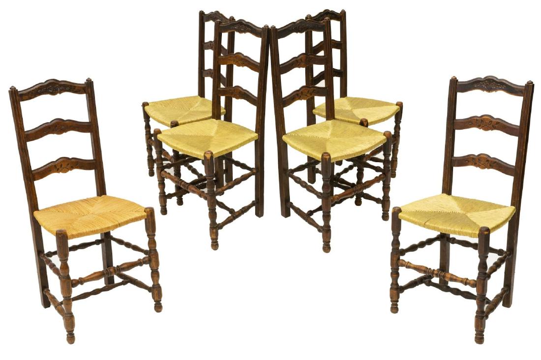 (6) FRENCH BEECHWOOD LADDER-BACK RUSH SEAT CHAIRS (1 of 2)