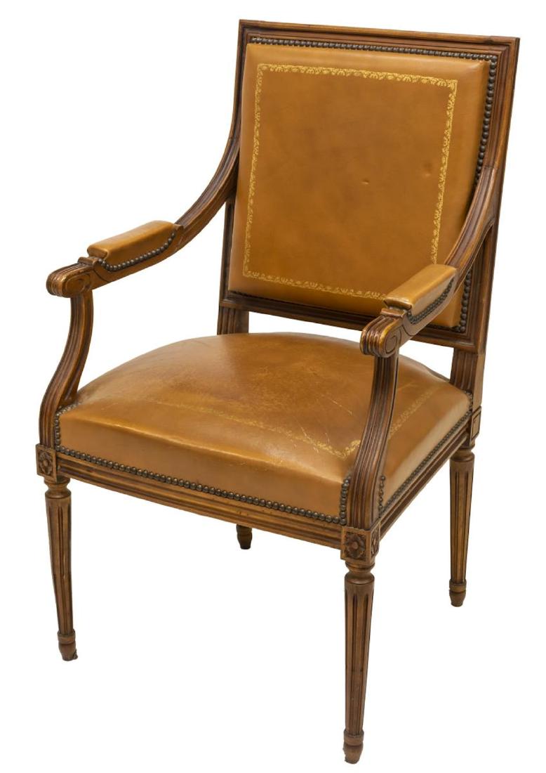 FRENCH LOUIS XVI STYLE EMBOSSED LEATHER ARMCHAIR (1 of 3)