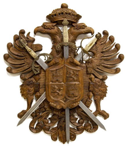 Crossed Swords Wall Hanging Knights Made in Spain Coat of Arms Wall Plaque  dark Wood