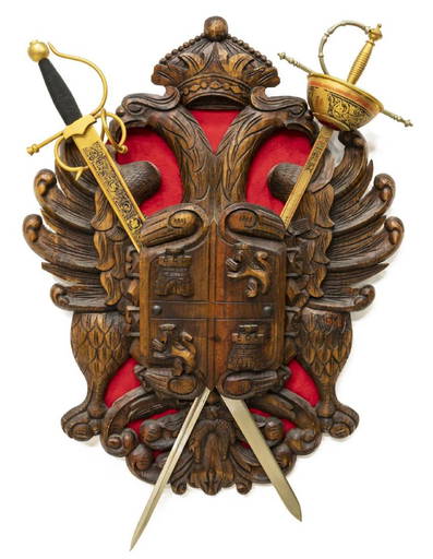 Antique Spanish Wall Crest with Crossed Sword Display