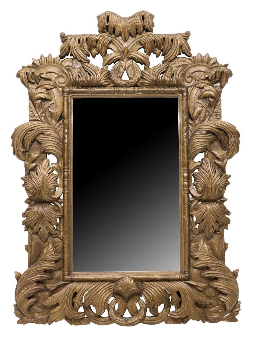 LARGE HEAVILY CARVED & GILDED WALL MIRROR (1 of 2)