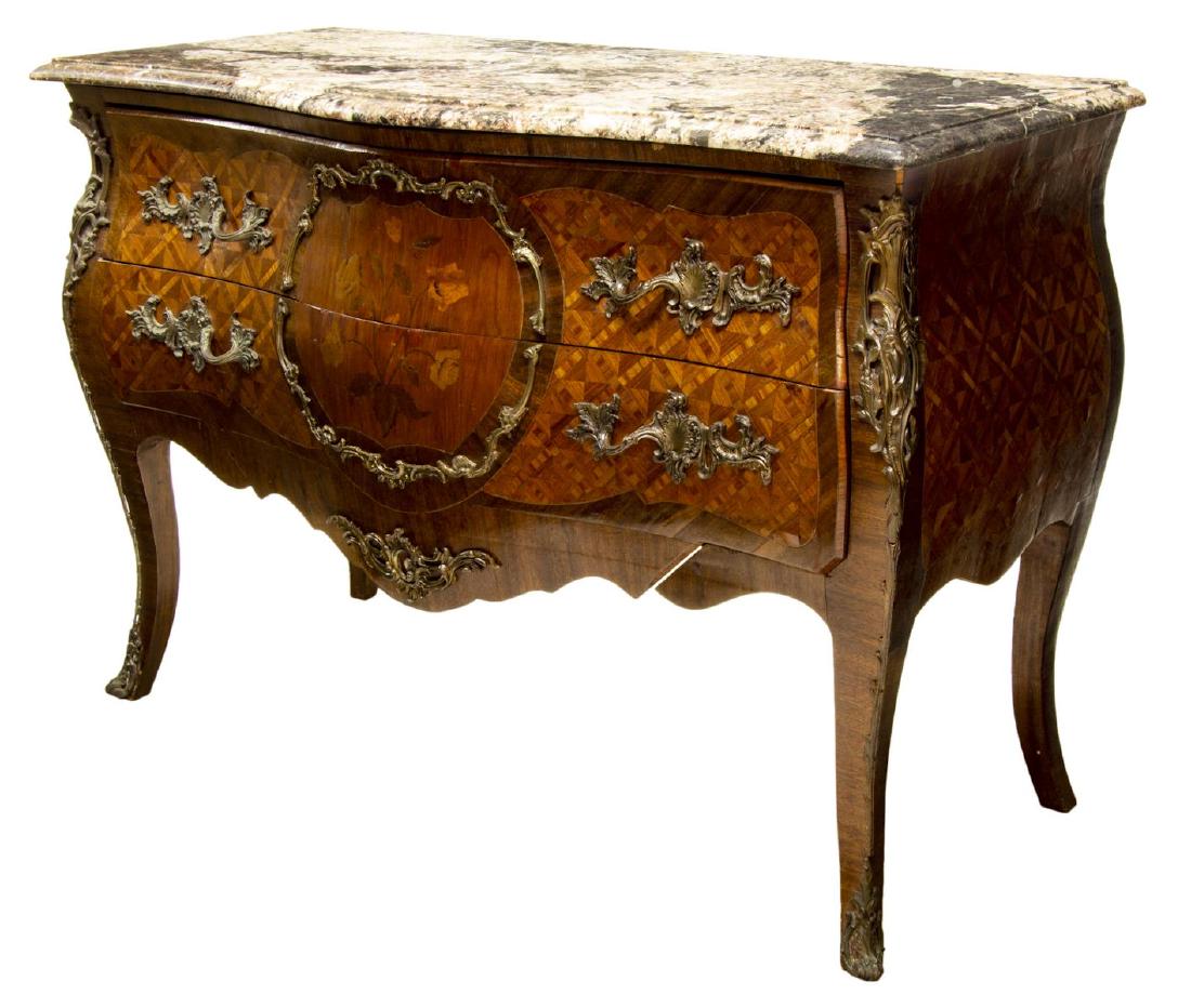 FRENCH LOUIS XV STYLE MARQUETRY BOMBE COMMODE (1 of 3)