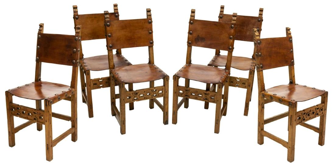 (6) BAROQUE STYLE BEECH & LEATHER SIDE CHAIRS (1 of 2)