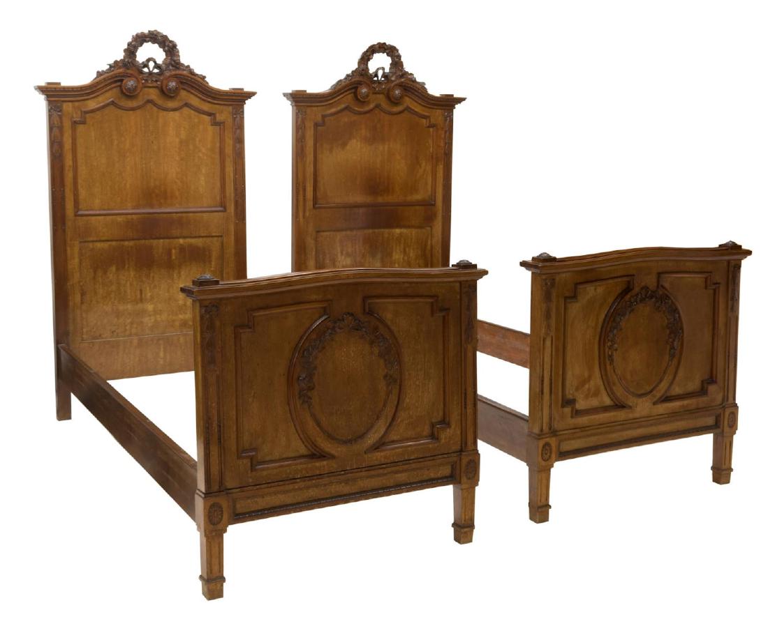 (PAIR) ITALIAN LOUIS XVI STYLE WALNUT BEDS (1 of 4)