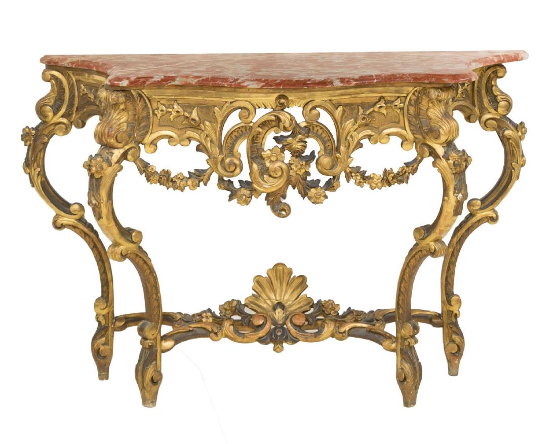 FRENCH LOUIS XV STYLE GILT & MARBLE CONSOLE TABLE (1 of 2)