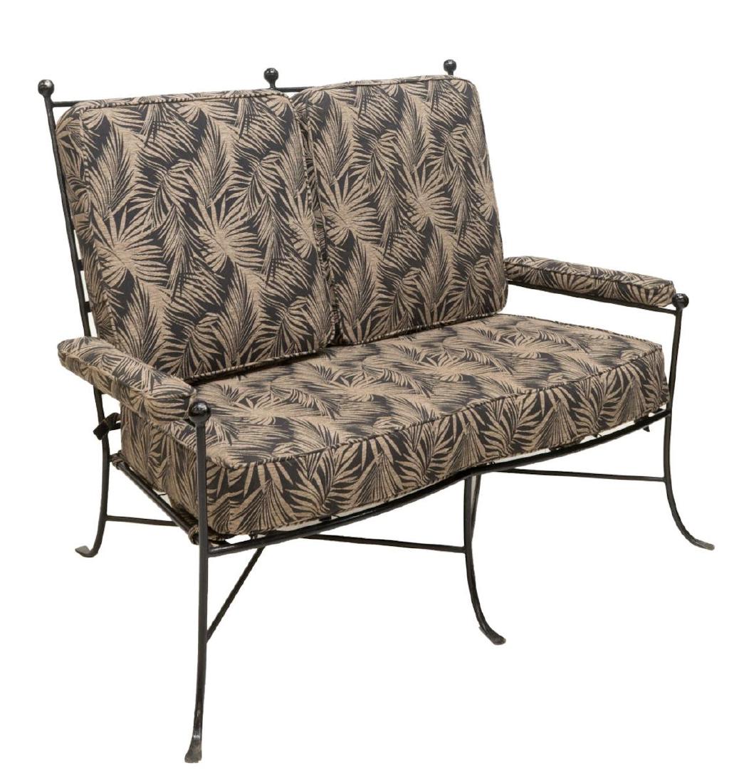 FRENCH PAINTED BLACK IRON PATIO SOFA WITH CUSHIONS (1 of 3)