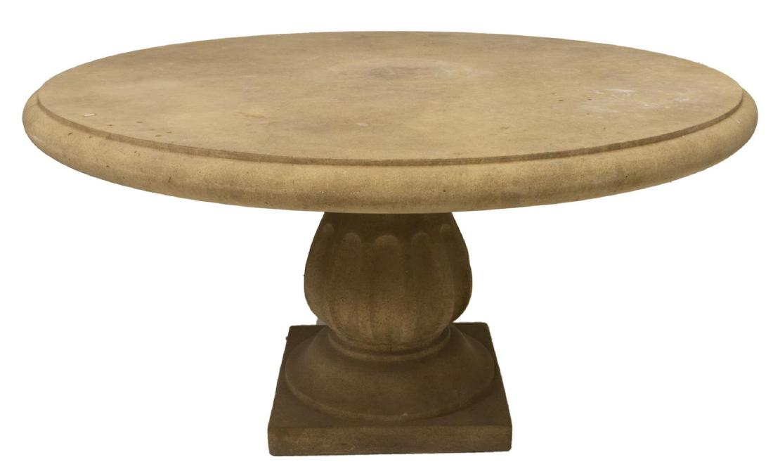 OUTDOOR PATIO CAST STONE CIRCULAR PEDESTAL TABLE