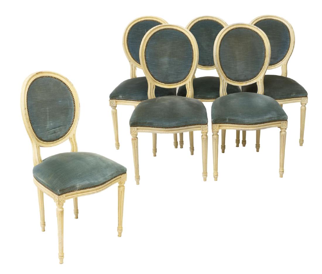 (6) LOUIS XVI STYLE PAINTED UPHOLSTRED SIDE CHAIRS (1 of 3)