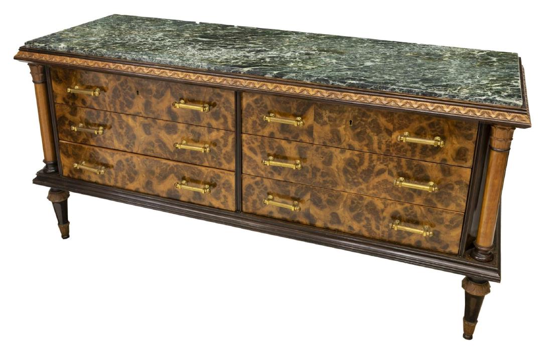 ITALIAN EMPIRE STYLE MARBLE & BURLWOOD COMMODE (1 of 3)
