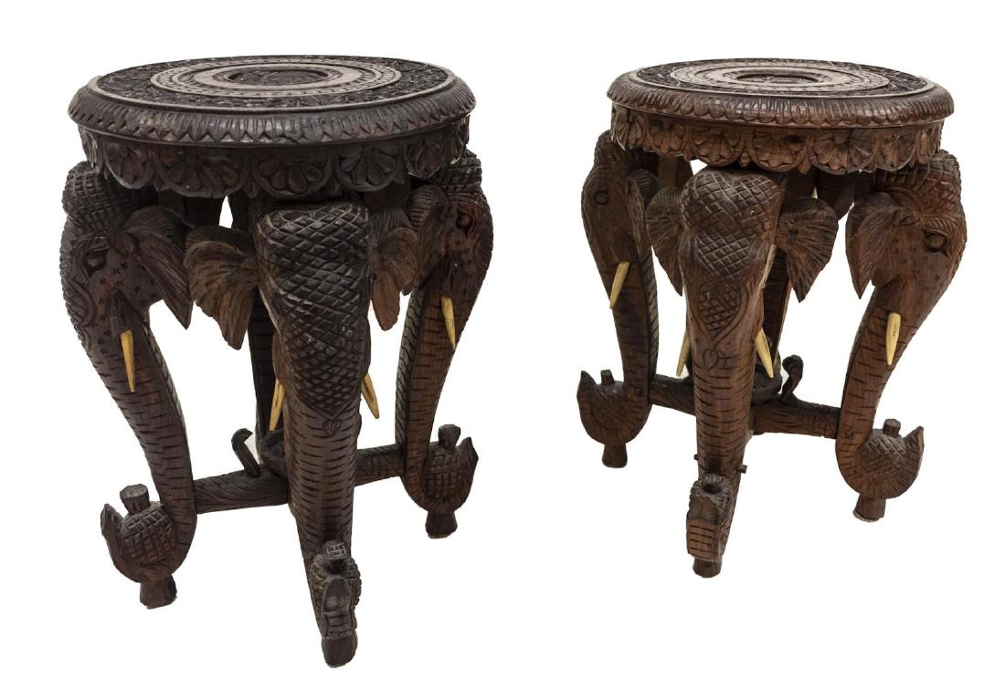 (2) INDIA CARVED HARDWOOD ELEPHANT & COBRA STOOLS (1 of 4)
