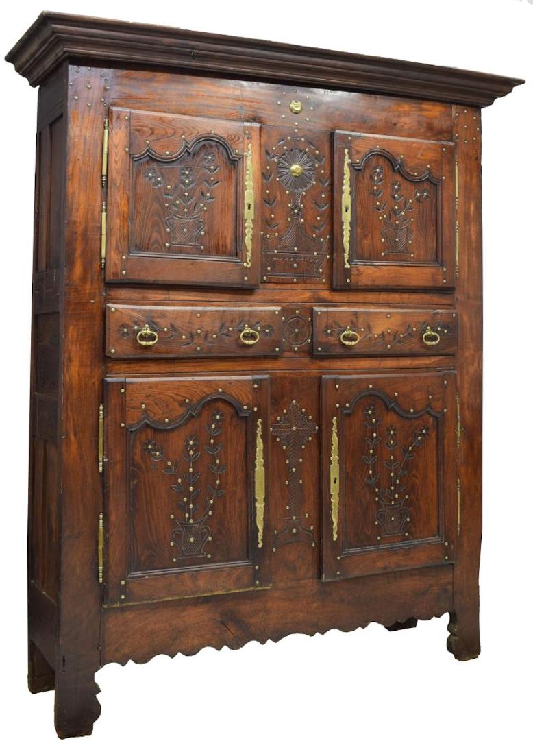 FRENCH BRETON CABINET W/ INCISED CARVING, 18TH C. (1 of 3)