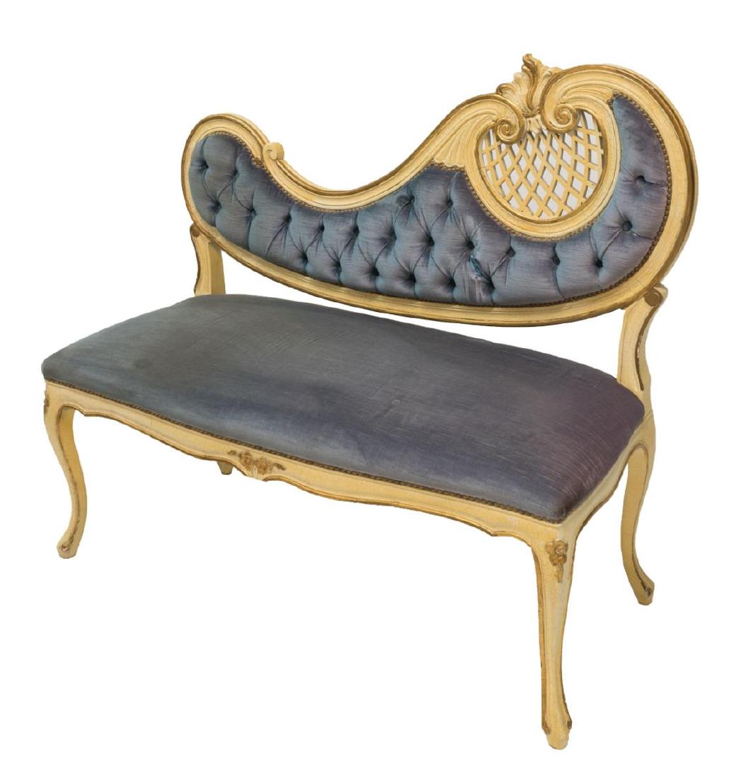 FRENCH LOUIS XV STYLE VELVET UPHOLSTERED SETTEE (1 of 3)