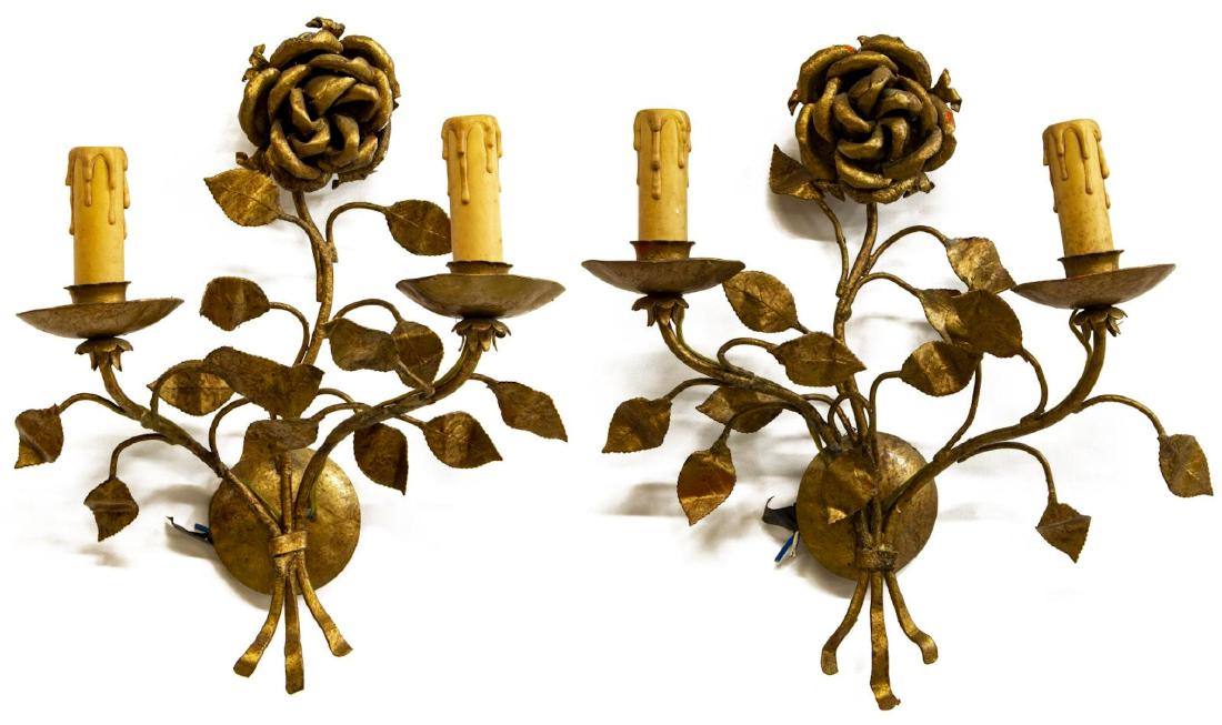 (2) ITALIAN GILT METAL FLORIFORM TWO-LIGHT SCONCES (1 of 2)