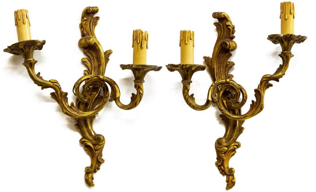 (2) FRENCH LOUIS XV STYLE GILT BRASS WALL SCONCES (1 of 2)