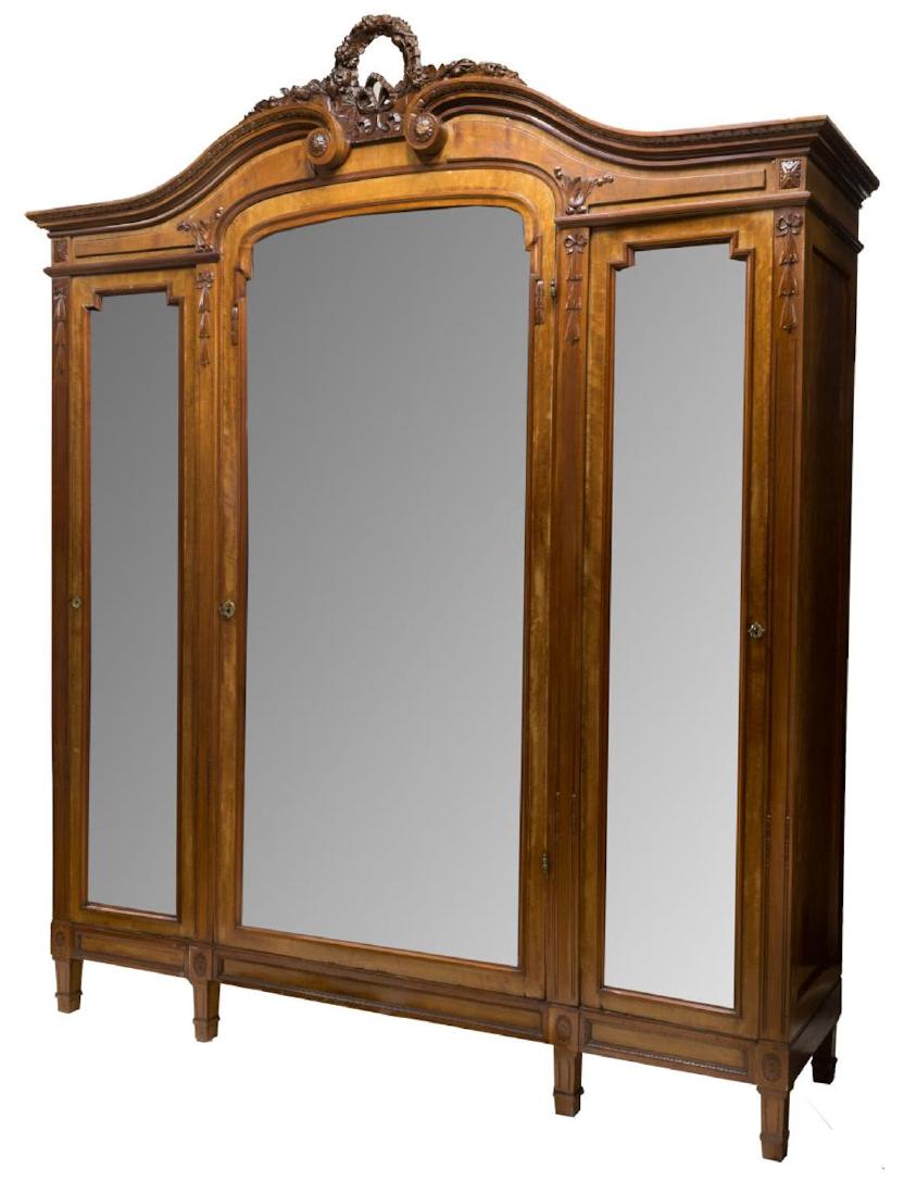 ITALIAN LOUIS XVI STYLE WALNUT MIRRORED ARMOIRE (1 of 3)