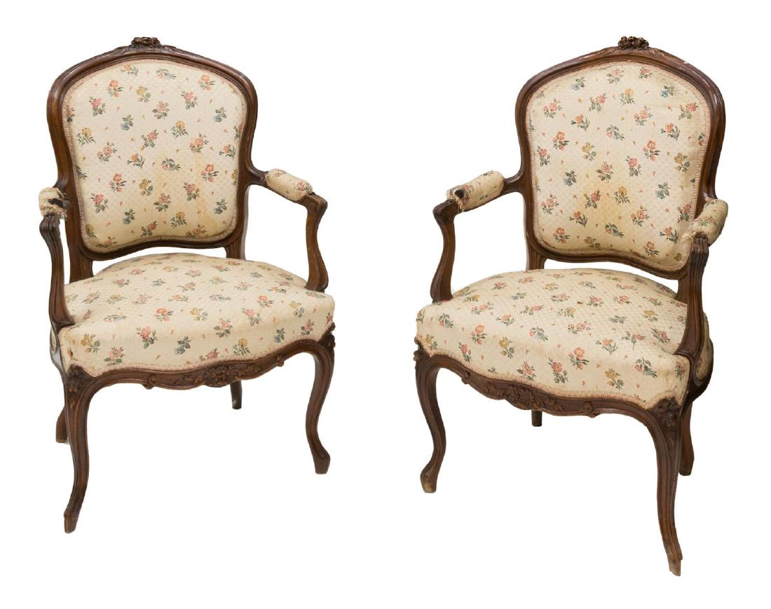 (2) FRENCH LOUIS XV STYLE WALNUT ARMCHAIRS (1 of 2)