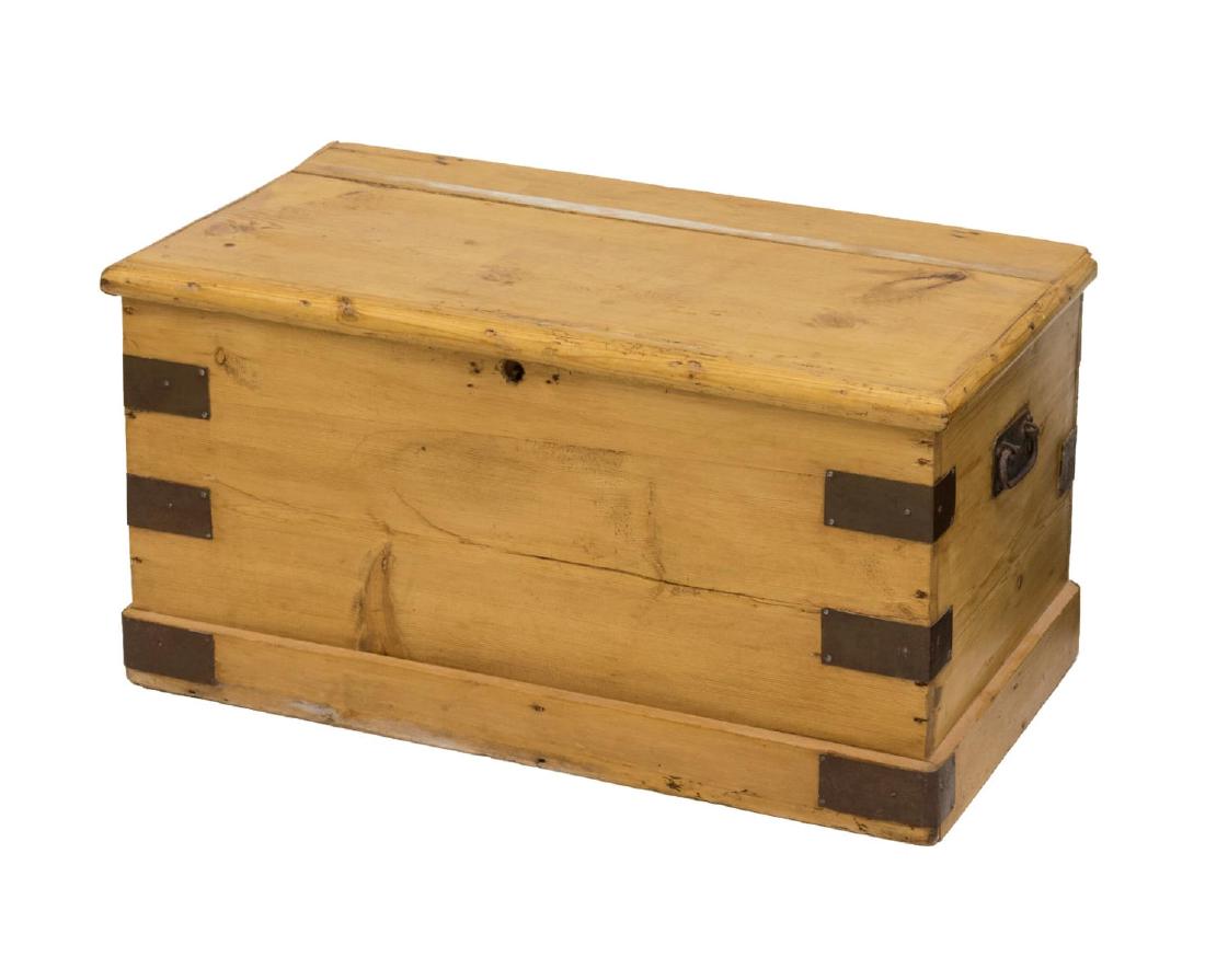 DIMINUTIVE IRON BOUND PINE STORAGE CHEST TRUNK (1 of 3)