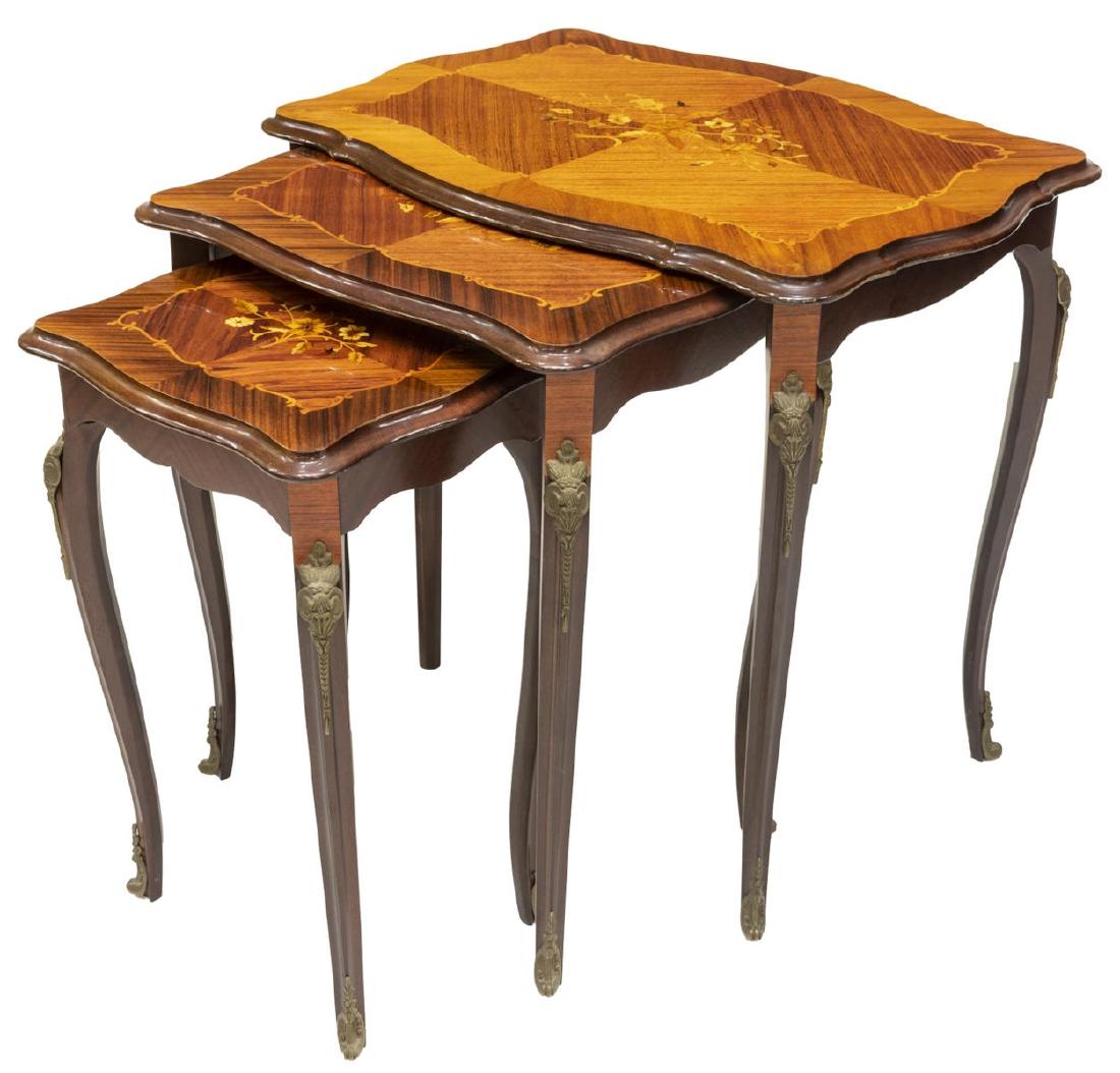 (3) FRENCH FLORAL MARQUETRY NESTING TABLES (1 of 2)