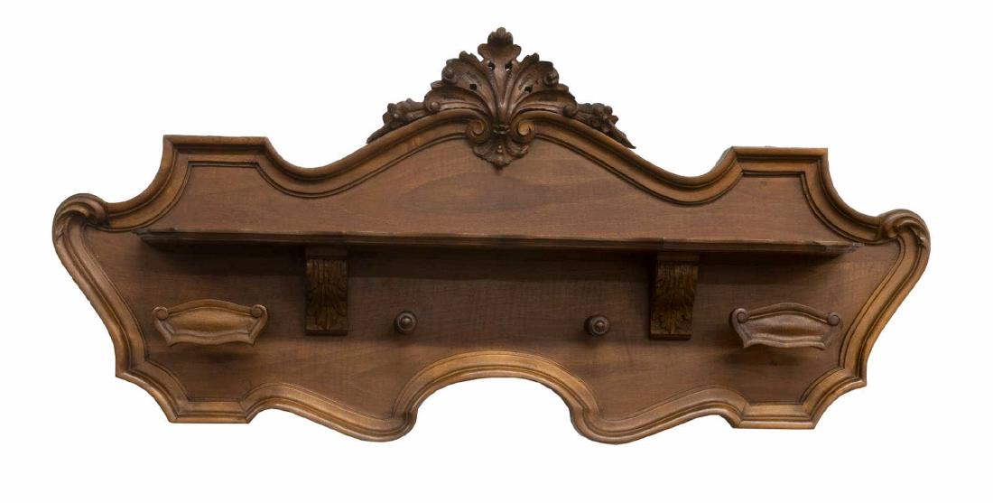 ITALIAN CARVED WALNUT WALL-MOUNTED COAT/ HAT RACK (1 of 3)