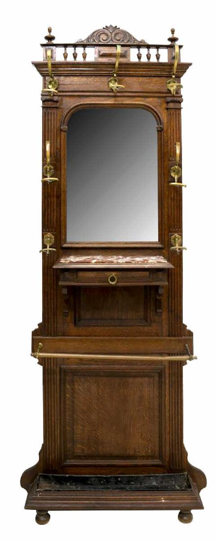 FRENCH HENRI II STYLE OAK & MARBLE COAT RACK (1 of 3)