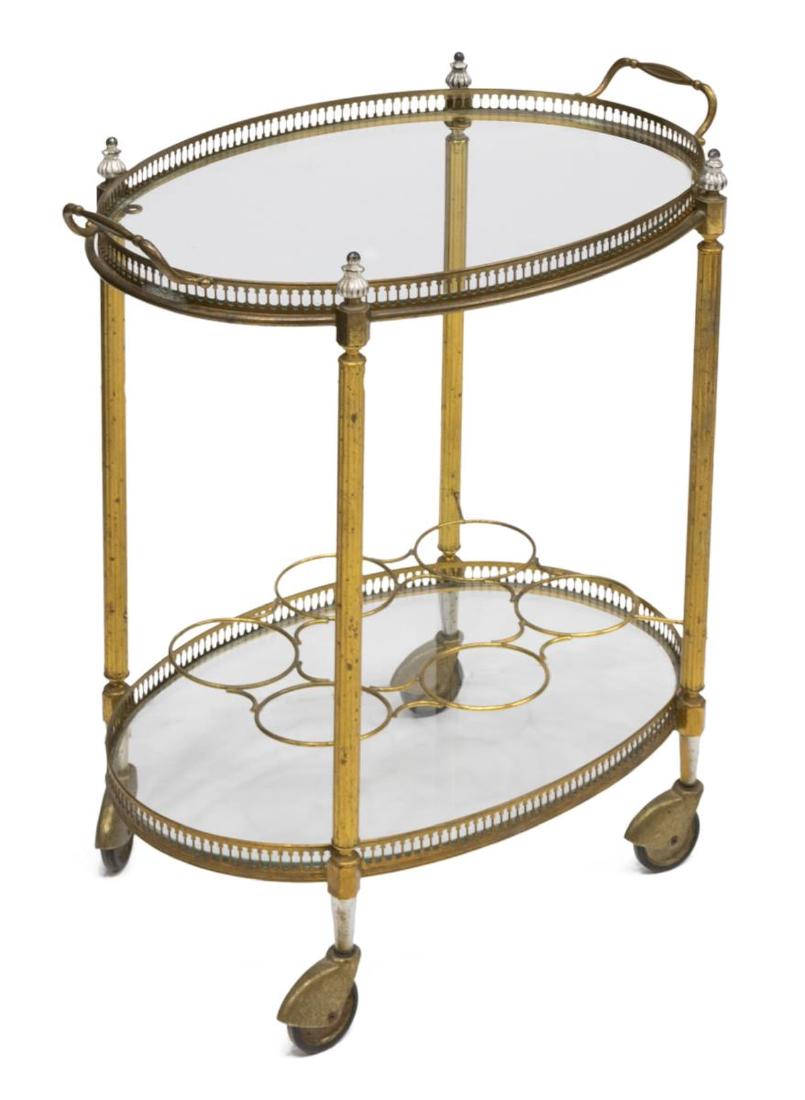 FRENCH GILT METAL & GLASS BAR CART (1 of 2)