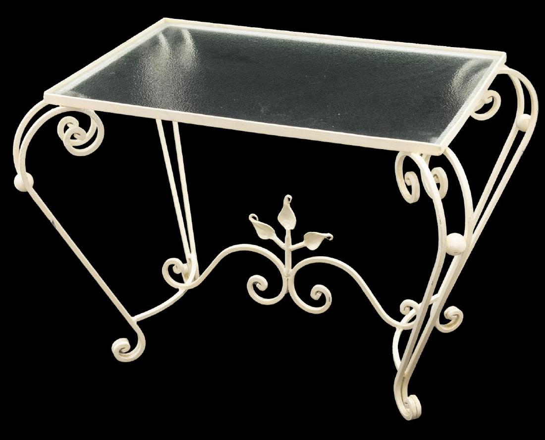 DANISH GLASS-TOP PAINTED IRON GARDEN SIDE TABLE (1 of 3)