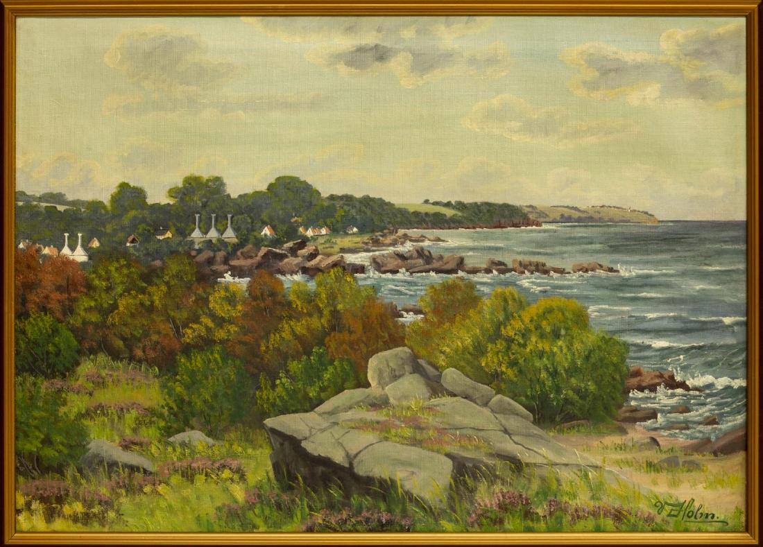 FRAMED OIL ON CANVAS SEASCAPE PAINTING, V. HOLM (1 of 5)