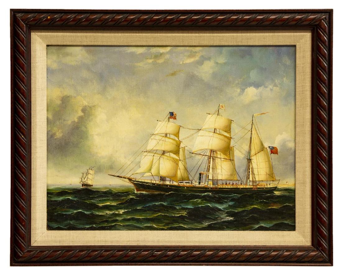 FRAMED OIL ON CANVAS PAINTING OF CLIPPER SHIPS (1 of 4)