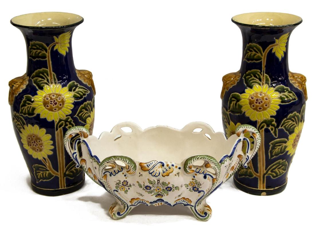 (3) FRENCH CERAMIC VASES & FAIENCE CENTERPIECE (1 of 4)
